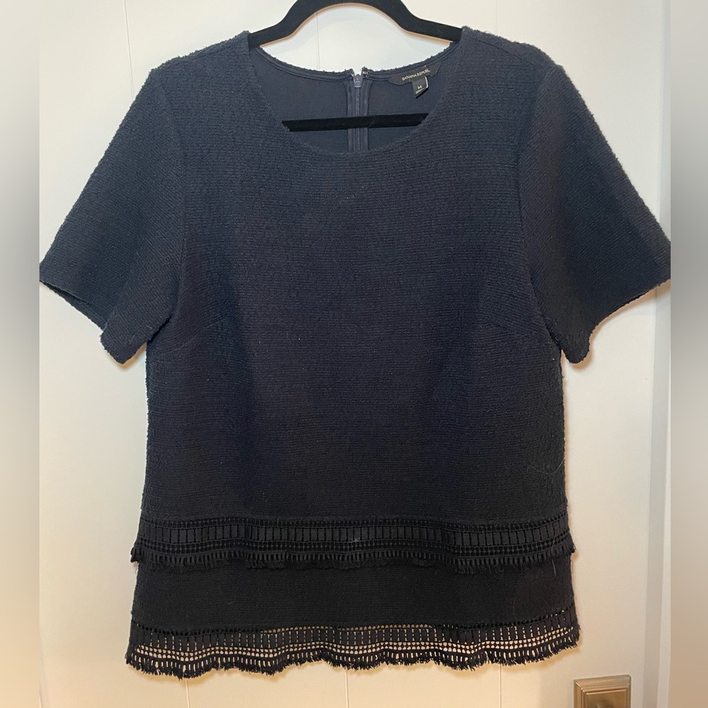 Navy Banana Republic Boxy Top with Fringe - Size Medium
